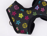 Louis Pawtton Black Floral Harness and Leash Set
