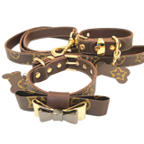 Louis Pawtton Dark Brown Bow Tie Collar & Leash Set