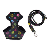 Louis Pawtton Black Floral Harness and Leash Set