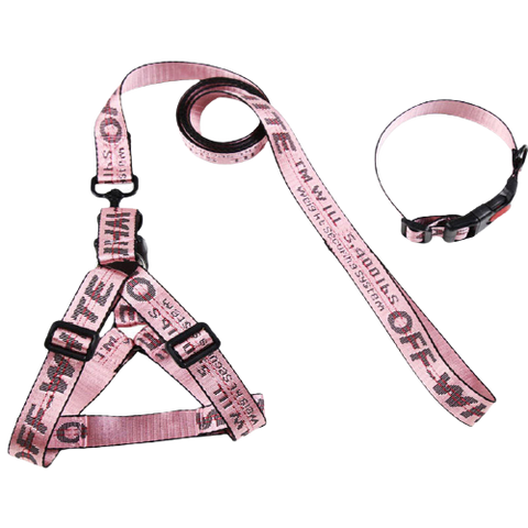Woof-White Pink Collar, Harness & Leash Set