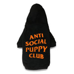 anti social social pup black hoodie orange 