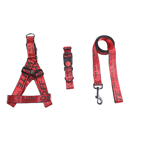 Woof-White Red Collar, Harness & Leash Set