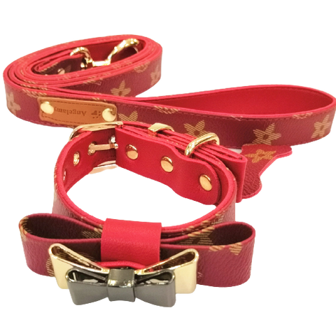 Louis Pawtton Red Bow Tie Collar & Leash Set